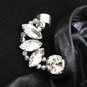 Heather Crystal Ear Cuff, Statement Earrings, Unique Jewelry Gift for Her, Earcuff Ear Climber Earrings, Ear Crawler, Party Festival Jewelry