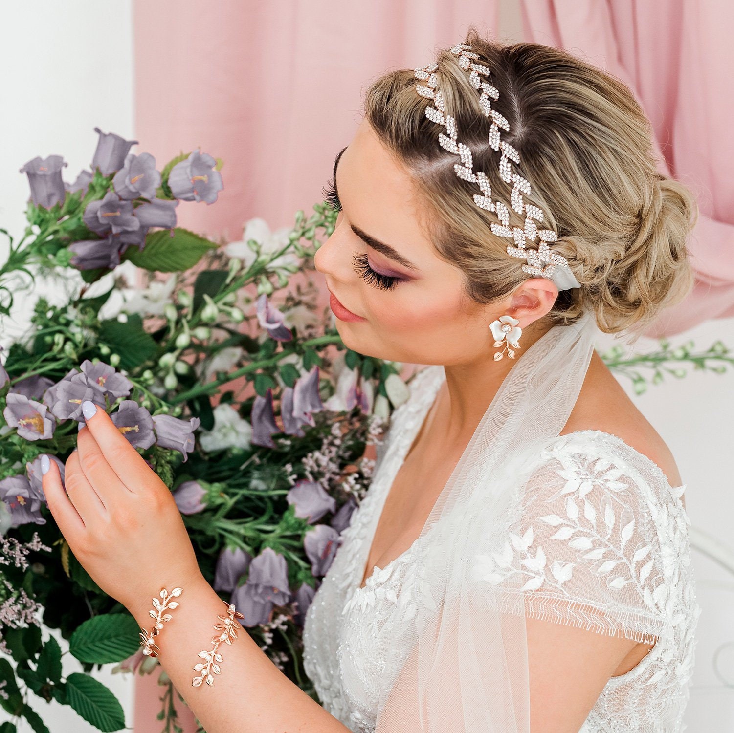 Aurelie Bridal Headband, Boho Wedding Veil, Bride Headband and Veil, Bridal  Headpiece and Veil, Leaf Headband, Bridal Veil Wedding Headpiece 