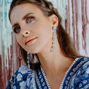 Kelsey Blue Opal Crystal Dangle Earrings, Bridal Earrings, Long Crystal Earrings, White Opal Earrings, Bridesmaid Earrings Gift for Her image 7