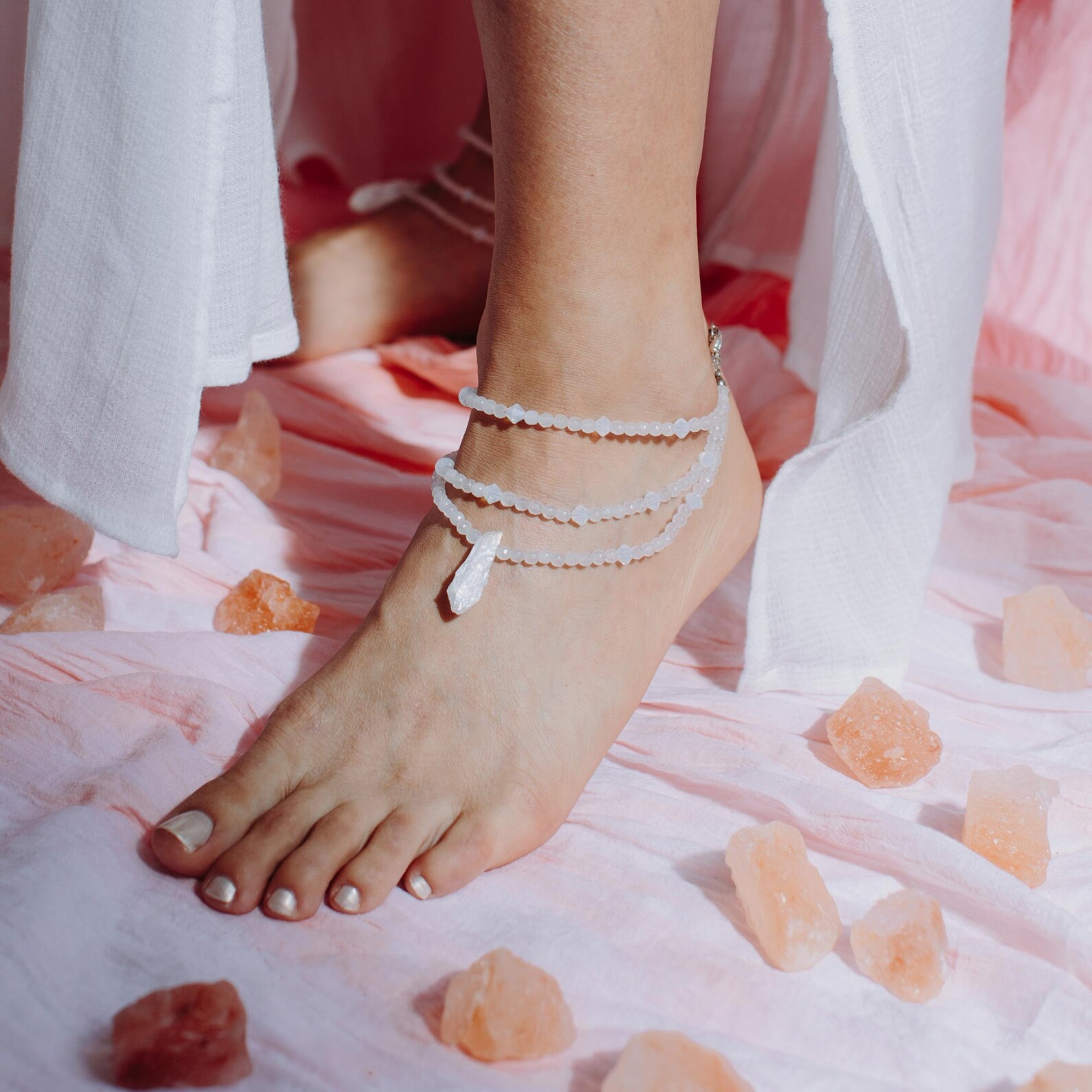 Ecca White Stone Beaded Anklet Ankle Bracelet Beach Wedding Etsy UK