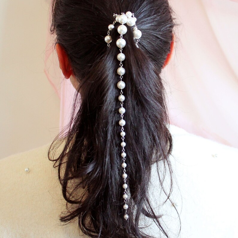 Caiti Pearl Hair Comb, Bridal Headpiece, Pearl Hair Piece, Bridal Hair Comb, Wedding Headpiece, Hair Chain, Bridal Head Chain, Hair Jewelry image 7