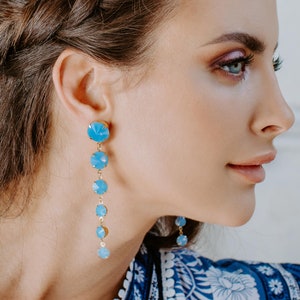 Kelsey Blue Opal Crystal Dangle Earrings, Bridal Earrings, Long Crystal Earrings, White Opal Earrings, Bridesmaid Earrings Gift for Her image 6