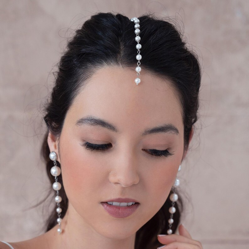 Caiti Pearl Hair Comb, Bridal Headpiece, Pearl Hair Piece, Bridal Hair Comb, Wedding Headpiece, Hair Chain, Bridal Head Chain, Hair Jewelry image 3