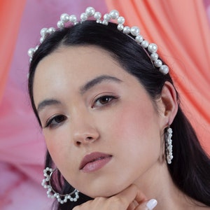 Diadema de perlas Jesy, diadema nupcial de perlas, tocado de novia, tiara de perlas, corona nupcial de diadema de boda, tocado de boda, tocado de perlas imagen 4