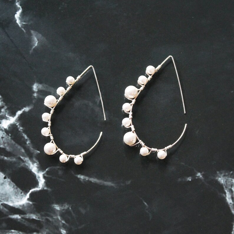 Lulu Pearl Hoop Earrings Threader Earrings Turquoise Etsy