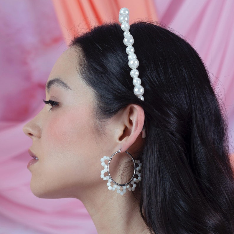 Diadema de perlas Jesy, diadema nupcial de perlas, tocado de novia, tiara de perlas, corona nupcial de diadema de boda, tocado de boda, tocado de perlas imagen 7