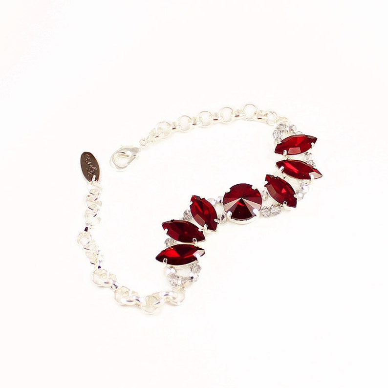 Heather Crystal Bracelet, Birthday Gift for Her, Bridal Bracelet, Bridesmaid Gift, Wedding Bracelet, Statement Jewelry, Statement Bracelet Red