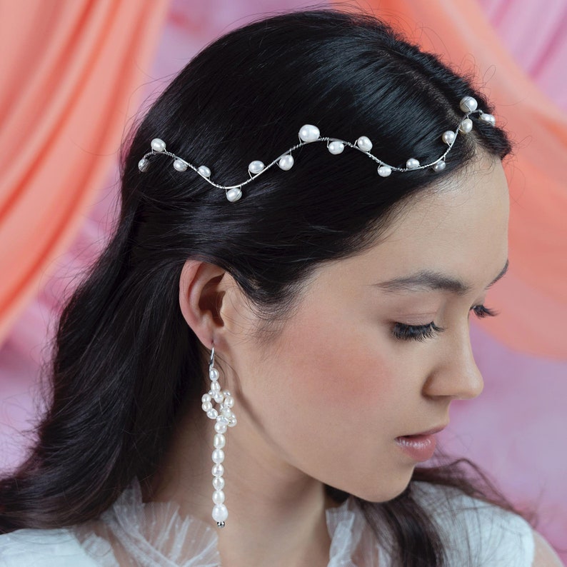 Bekki Freshwater Pearl Crown, Bridal Headpiece, Bridal Hair Vine, Boho Bridal Crown, Bohemian Wedding Headpiece, Wedding Hair Vine image 1