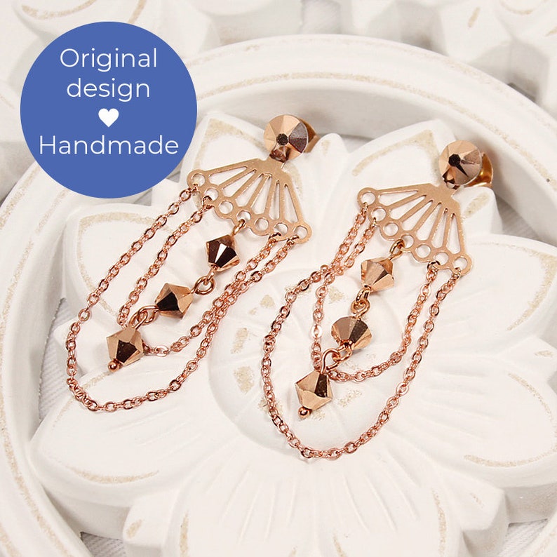 Rose Gold Earrings Gift for Her Birthday Gift Wedding Jewelry Boho Earrings Karmen Modern Bridal Earrings Geometric Earrings Ear Jacket