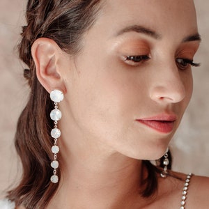 Kelsey Blue Opal Crystal Dangle Earrings, Bridal Earrings, Long Crystal Earrings, White Opal Earrings, Bridesmaid Earrings Gift for Her image 3