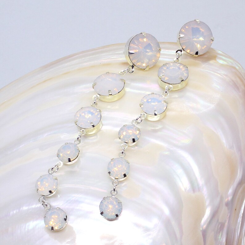 Kelsey Blue Opal Crystal Dangle Earrings, Bridal Earrings, Long Crystal Earrings, White Opal Earrings, Bridesmaid Earrings Gift for Her image 5