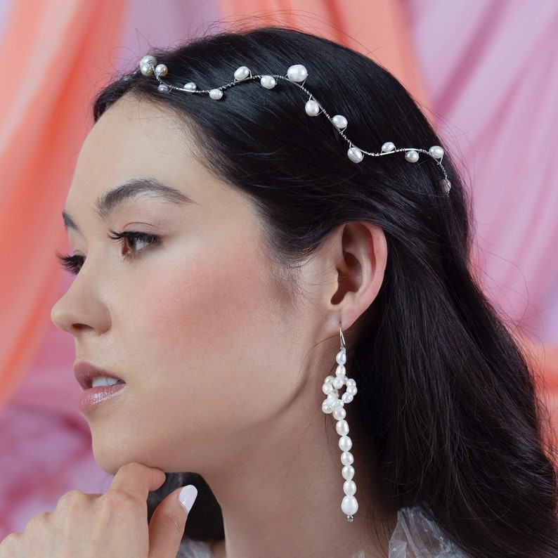 Bekki Freshwater Pearl Crown, Bridal Headpiece, Bridal Hair Vine, Boho Bridal Crown, Bohemian Wedding Headpiece, Wedding Hair Vine image 5