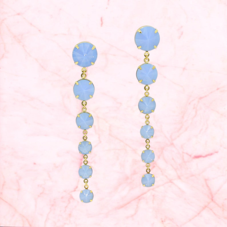 Kelsey Blue Opal Crystal Dangle Earrings, Bridal Earrings, Long Crystal Earrings, White Opal Earrings, Bridesmaid Earrings Gift for Her Blue