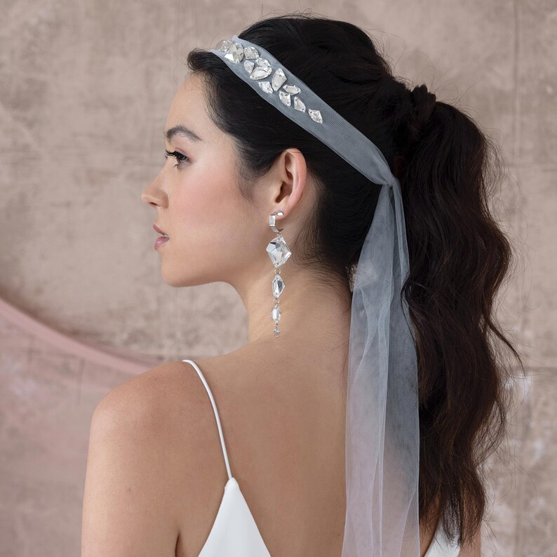 Sza Braut Schleier, Moderne Hochzeit Schleier, Braut Kopfschmuck, Hochzeit Kopfschmuck, Brautschleier, Kristall Haarband, Hochzeit Haarband Bild 5