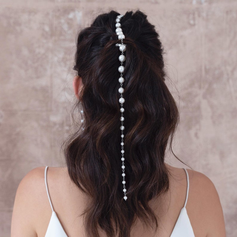 Caiti Pearl Hair Comb, Bridal Headpiece, Pearl Hair Piece, Bridal Hair Comb, Wedding Headpiece, Hair Chain, Bridal Head Chain, Hair Jewelry image 1