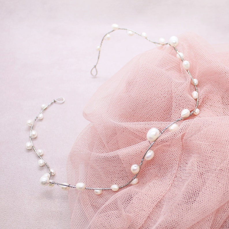 Bekki Freshwater Pearl Crown, Bridal Headpiece, Bridal Hair Vine, Boho Bridal Crown, Bohemian Wedding Headpiece, Wedding Hair Vine image 4