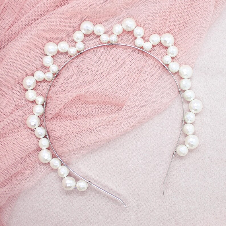 Diadema de perlas Jesy, diadema nupcial de perlas, tocado de novia, tiara de perlas, corona nupcial de diadema de boda, tocado de boda, tocado de perlas Pearl