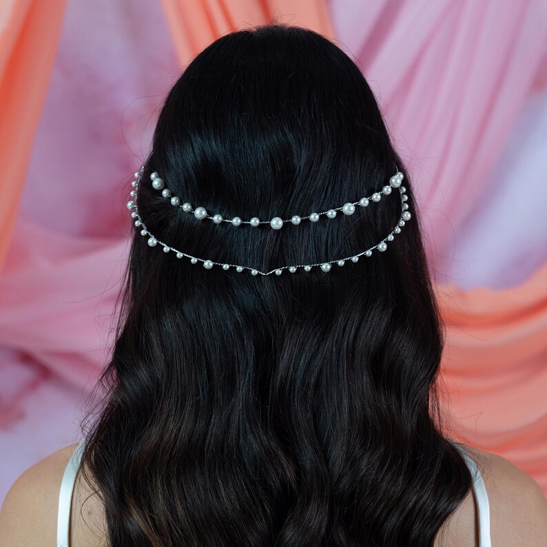 Ora Modern Pearl Tiara, Bridal Headpiece, Pearl Headband, Bridal Crown, Pearl Crown, Bridal Headband, Wedding Headpiece, Wedding Tiara image 6