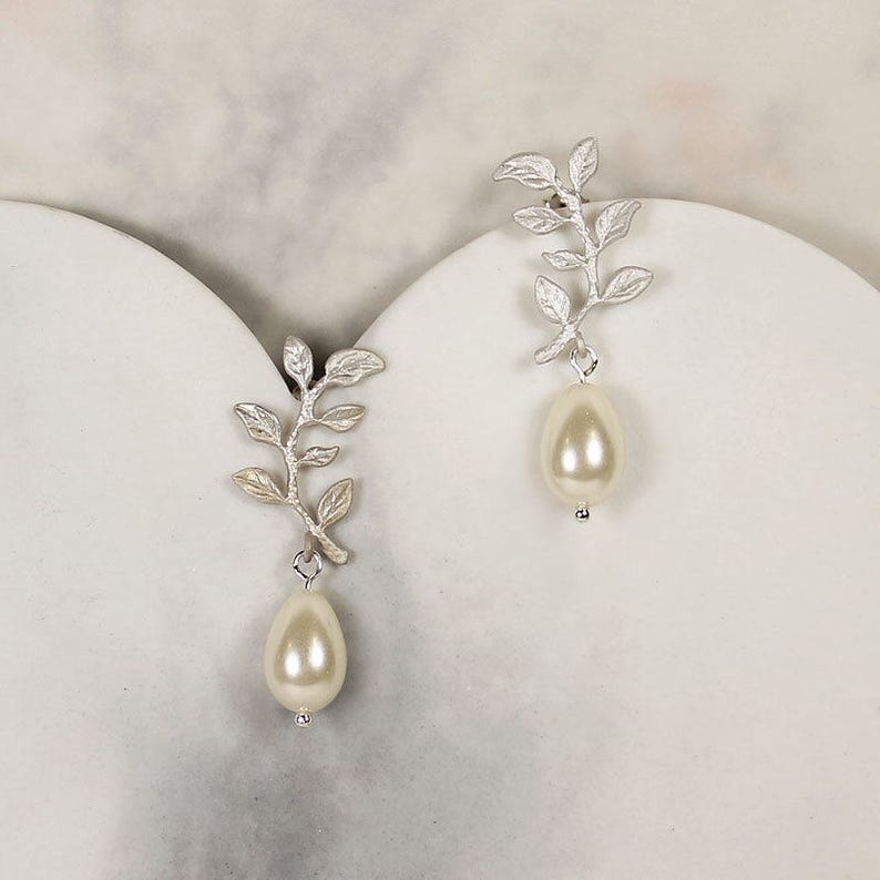 Liberty Bridal Earrings Gold Leaf Earrings Pearl Drop Etsy