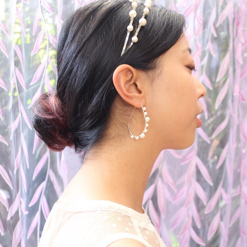 Lulu Pearl Hoop Earrings Threader Earrings Turquoise Etsy