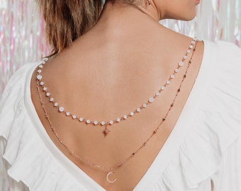 Callista Moon And Star Layered Necklace, Bridal Necklace, Backdrop Necklace, Swarovski Crystal Necklace, Back Necklace, Back Drop Necklace