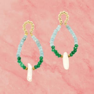 Halley Colorful Stone and Pearl Earrings, Boho Earrings, Boho Jewelry Gift for Her, Bohemian Gemstone Earrings, Natural Stone Earrings