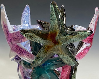 Starfish Cluster Vase, Multi-Colored -10.5in- John Gibbons Glass Free Shipping