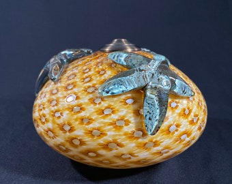 Hand Blown Amber Lighting Fixture with Starfish - By Glass Artist John Gibbons