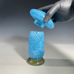 Aqua Glass Mushroom Jar by Glass Artist John Gibbons image 3