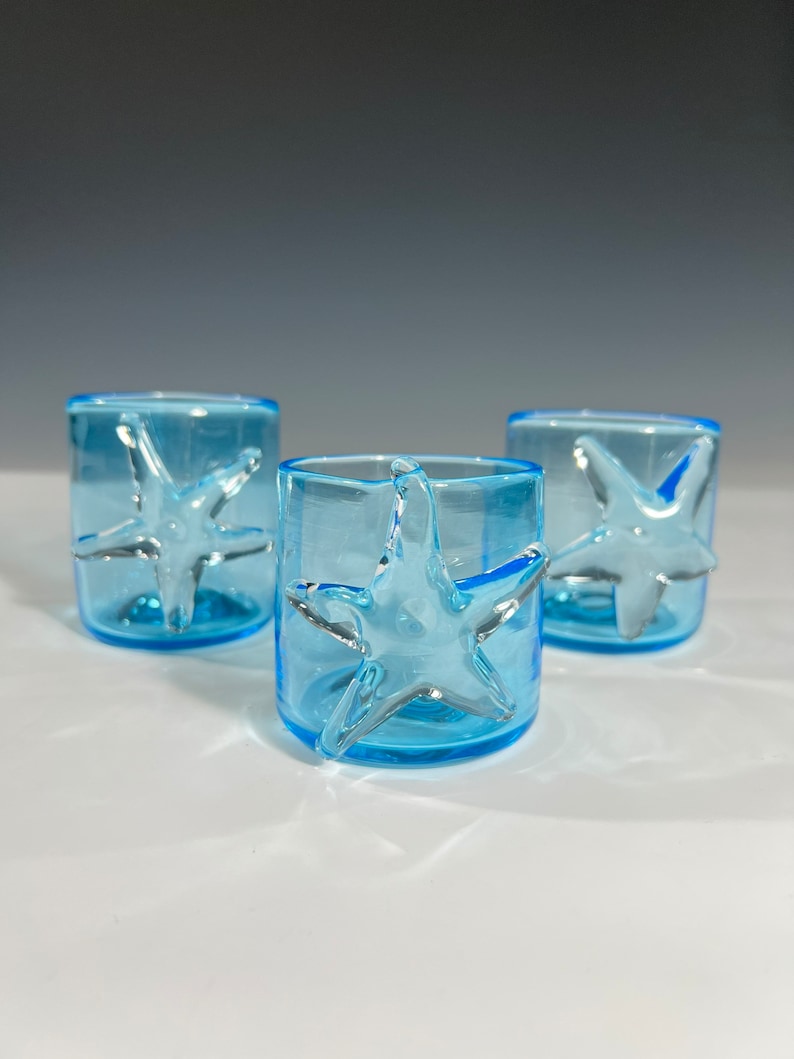 Starfish Glass Drinking Cups 3.5 inches Handmade Glass Art by John Gibbons image 2