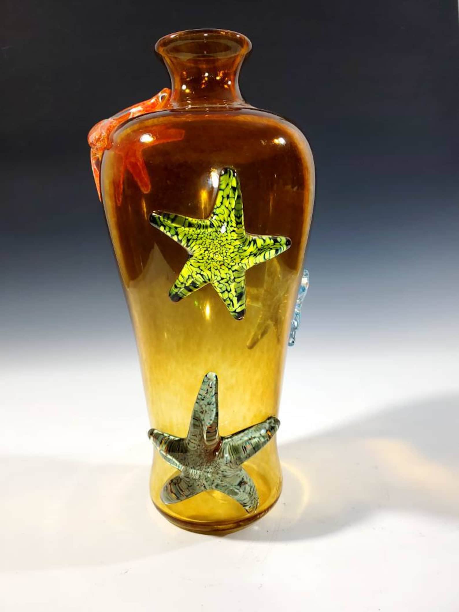 Hand Blown Amber Glass Starfish Vase 14 Inch Handmade Etsy