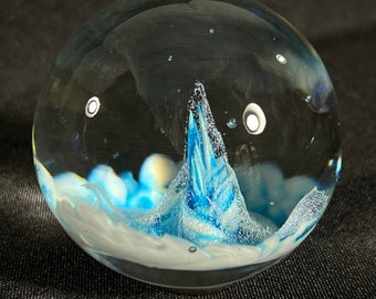 Hand Blown Glass Hider Marble - Dichroic Galaxy Swirl - Aqua, White - 2.5inch - Handmade Glass Art By John Gibbons paperweight