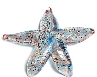 Hand Blown Glass Starfish - Blue and Copper - 5.5 inch - Handmade Glass Art by John Gibbons