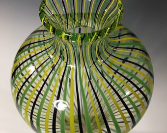 Blown Glass Vertigo Vase by John Gibbons Glass yellow black green tall large vase colorful home decor