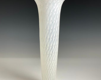 White Vase Hand Blown Glass - White Bubbles - 12 inches - Handmade Glass Art by John Gibbons