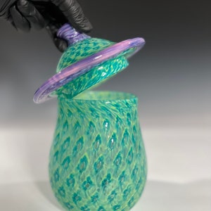 Aqua Purple Lidded Vessel Urn Hand Blown by Glass Artist John Gibbons image 1