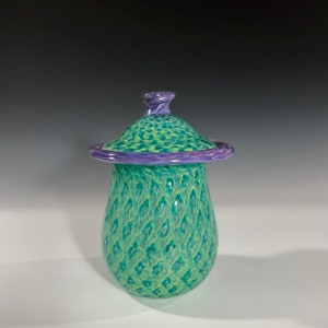 Aqua Purple Lidded Vessel Urn Hand Blown by Glass Artist John Gibbons image 4