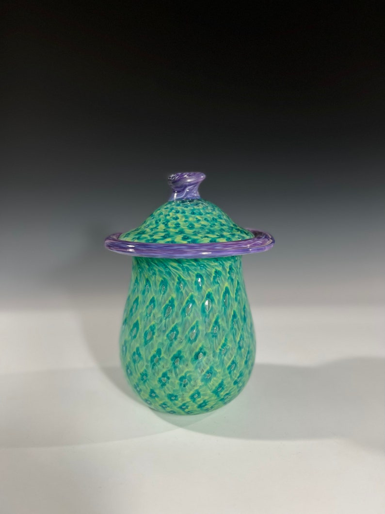 Aqua Purple Lidded Vessel Urn Hand Blown by Glass Artist John Gibbons image 4