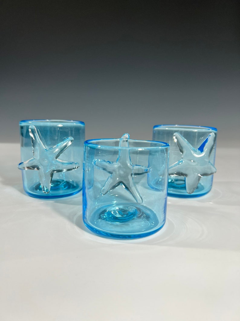 Starfish Glass Drinking Cups 3.5 inches Handmade Glass Art by John Gibbons image 3