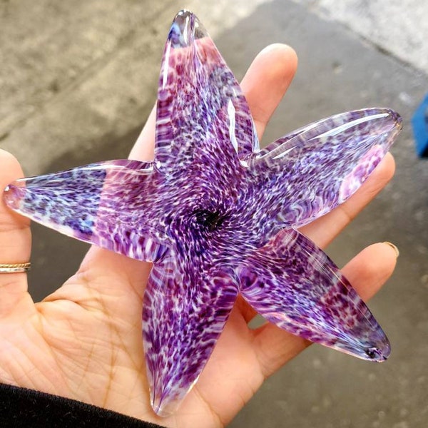 Hand Blown Glass Starfish - Purple and White - 5.5 inch - Handmade Glass Art by John Gibbons amethyst Humboldt San Diego