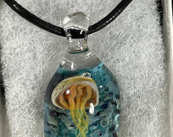 Hand Blown Pastel Jellyfish Pendant - 1.75 inch - Handmade Glass Jewellery by John Gibbons