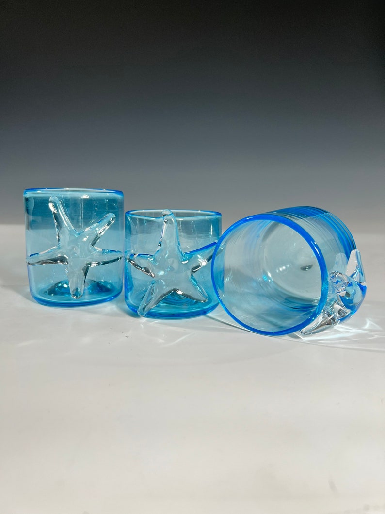 Starfish Glass Drinking Cups 3.5 inches Handmade Glass Art by John Gibbons image 1