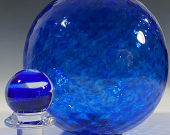 Blue Orb Jar Hand Blown Glass with Lid - 11 inches - Handmade Glass Art by John Gibbons urn