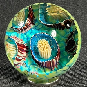 Coral Reef Hider Marble - 2.5 inches - Green, White, Blue - Handmade Glass Art by John Gibbons