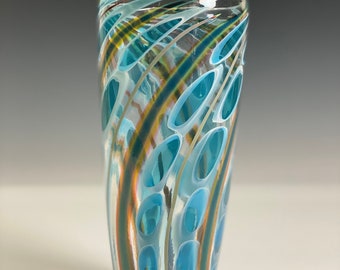 Hand Blown Glass Murrine Blue Green Vase by Glass Artist John Gibbons