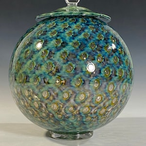 Glass Urn - Peacock Green - John Gibbons urn for ashes cremation urn Funerary memorial glass