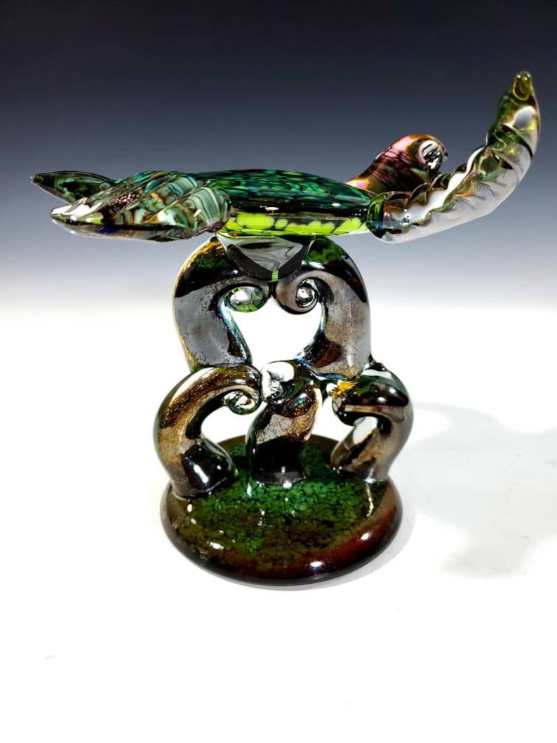 Hand Blown Glass Sea Turtle Figurine Green Barnacle Back 7 | Etsy