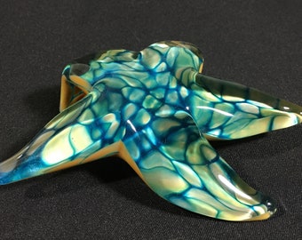 Hand Blown Glass Starfish - Aqua Sahara Starfish - 5.5 inch - Handmade Glass Art by John Gibbons Humboldt