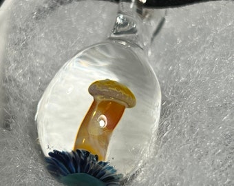 Hand Blown Mushroom Pendant - 1.75 inch - Handmade Glass Jewellery by John Gibbons