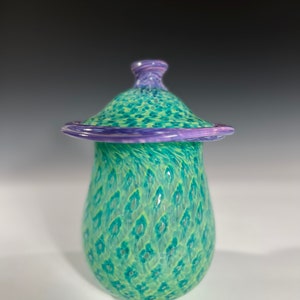 Aqua Purple Lidded Vessel Urn Hand Blown by Glass Artist John Gibbons image 2